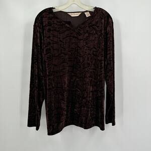 Bechamel Womens Brown Crushed Velvet‎ Top Size L Whimsigoth Romantic Retro Artsy